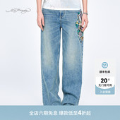 女士牛仔平绣手绘直筒微宽松长裤 流行新款 Hardy埃德哈迪夏季