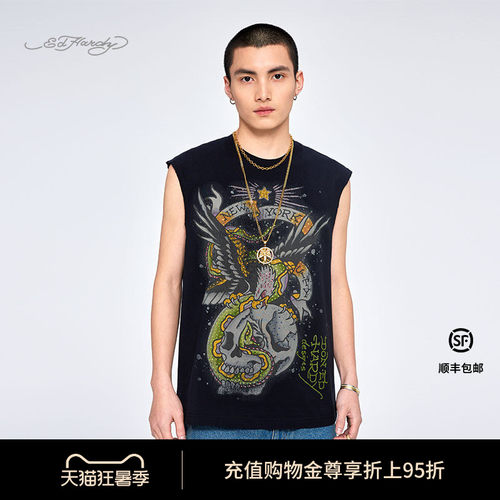 EdHardy男士黑色宽松落肩背心