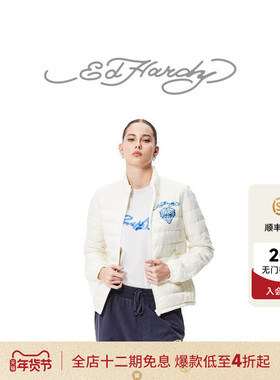 Ed Hardy埃德哈迪新款美式复古虎头立领轻薄女士羽绒服外套