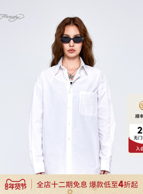 Ed Hardy埃德哈迪2025夏季新款链条绣平绣宽松百搭白色女士衬衫
