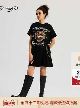 Ed Hardy埃德哈迪夏季新款女士黑色拔印烫钻连衣裙ERYW