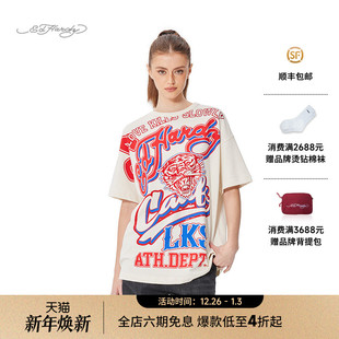 复古潮牌短袖 女士宽松圆领美式 新款 T恤 Hardy埃德哈迪2025春季