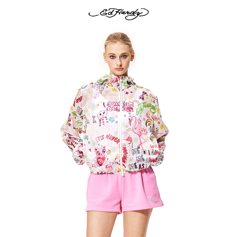 EdHardy涂鸦印花连帽开衫薄外套
