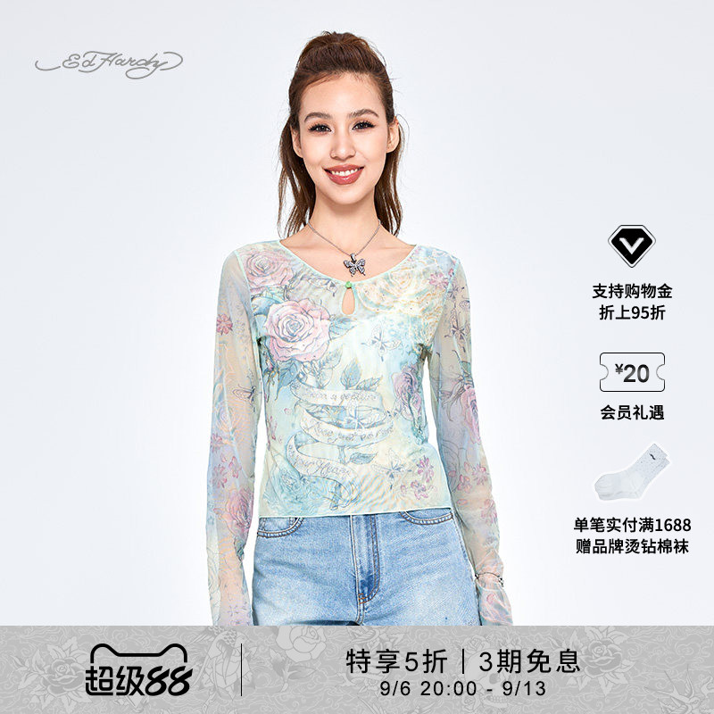 EdHardy女士橄榄绿长袖T恤图片