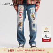 Hardy埃德哈迪冬季 新款 男士 中腰破洞烫钻牛仔长裤