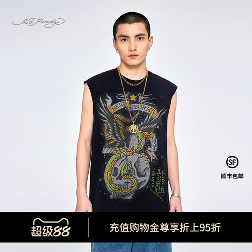 EdHardy男士黑色宽松落肩背心
