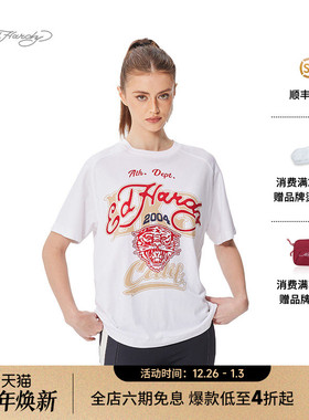 Ed Hardy埃德哈迪2025春季新款女士美式复古短袖T恤圆领宽松短袖