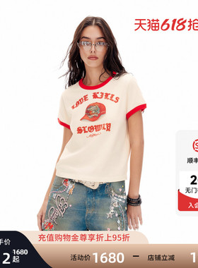 Ed Hardy埃德哈迪2026夏季新款女士撞色烫钻宽松短袖T恤E1SBW243