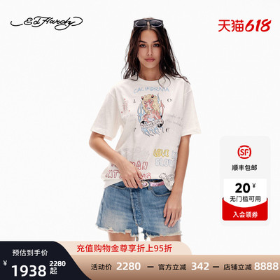 Ed Hardy埃德哈迪2026夏季新款女士烫钻圆领宽松短袖T恤E1SBW202