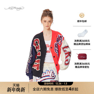 复古撞色宽松V领卫衣开衫 美式 新款 外套 hardy埃德哈迪2025春季