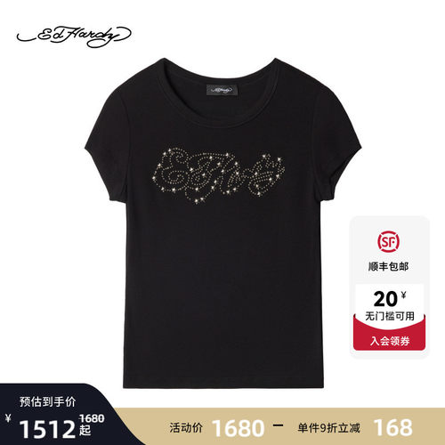 Ed Hardy埃德哈迪2026秋季新款女士烫珠圆领紧身短袖T恤E1SCW244