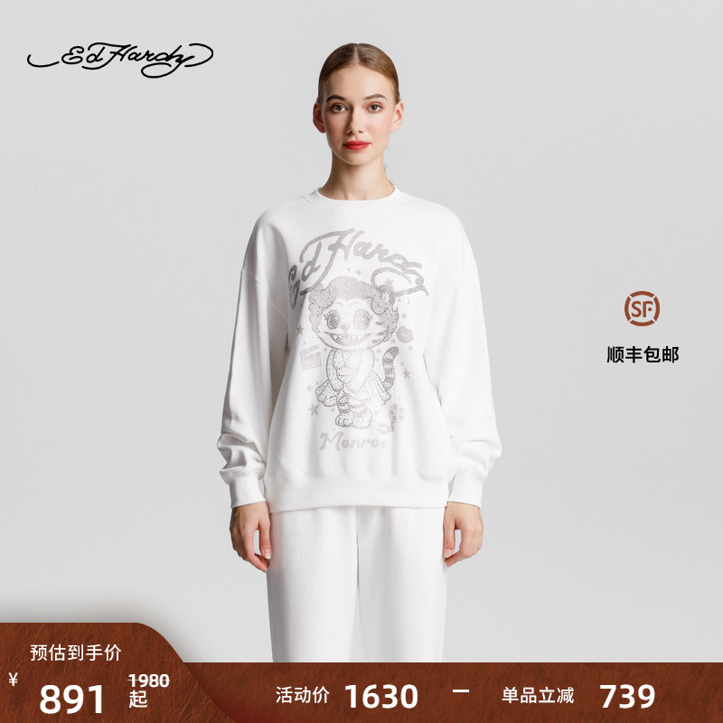 Ed Hardy埃德哈迪2025冬季致敬性感女神梦露烫钻套头衫E1RTW403