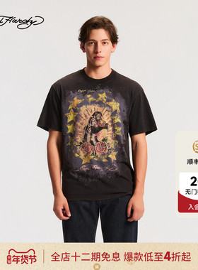 Ed Hardy埃德哈迪2025冬季新款男士宽松落肩烫钻短袖T恤E1RDM080
