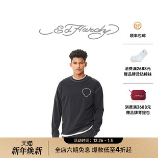 百搭宽松长袖 男士 复古水洗虎头潮牌时尚 T恤 Hardy埃德哈迪美式