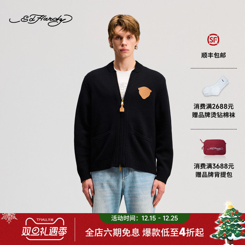 Ed Hardy埃德哈迪2025冬季新款男士高领宽松针织衫E1RDM015