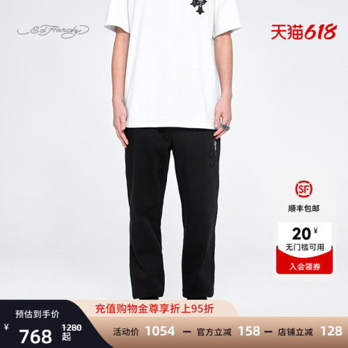Ed Hardy埃德哈迪春季流行新款金属标贴皮绣绣花男士长裤