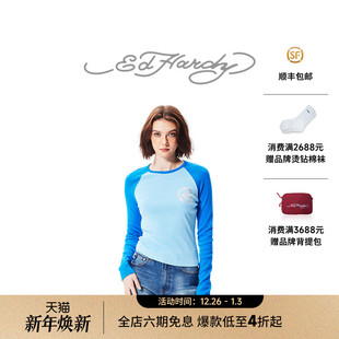 拔印烫钻女士长袖 圆领插肩袖 新款 T恤 Hardy埃德哈迪秋季