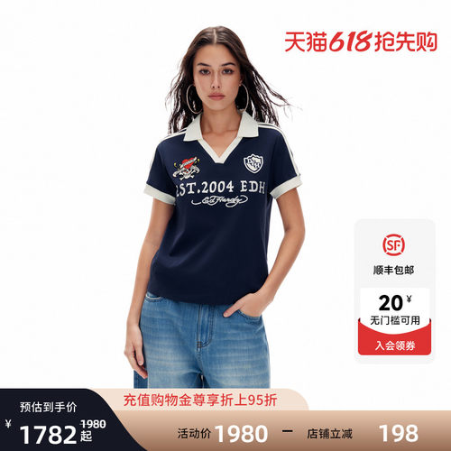 Ed Hardy埃德哈迪2026夏季新款女士百搭宽松短袖POLOT恤E1SBW240