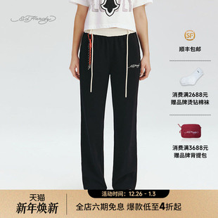 女士针织黑色直筒百搭长裤 新款 Hardy埃德哈迪2025秋季