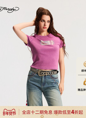 Ed Hardy埃德哈迪2026春季新款女士短款烫钻紧身短袖T恤E1SAW218