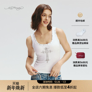 女士圆领合身烫钻百搭背心E1RCW350 新款 Hardy埃德哈迪2025夏季