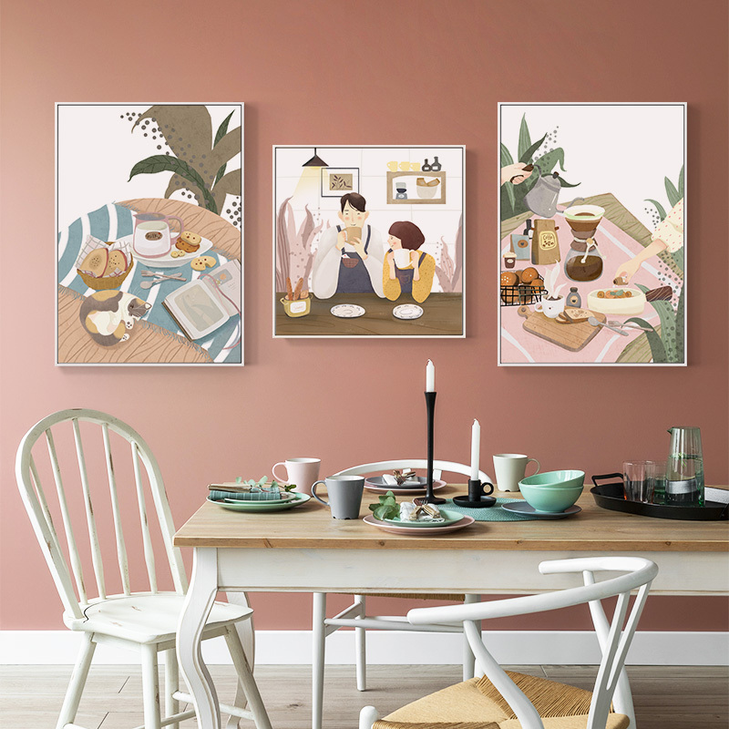 甜蜜美食北欧风餐厅装饰画日式饭厅家庭厨房墙面装饰挂画甜品店猫图片