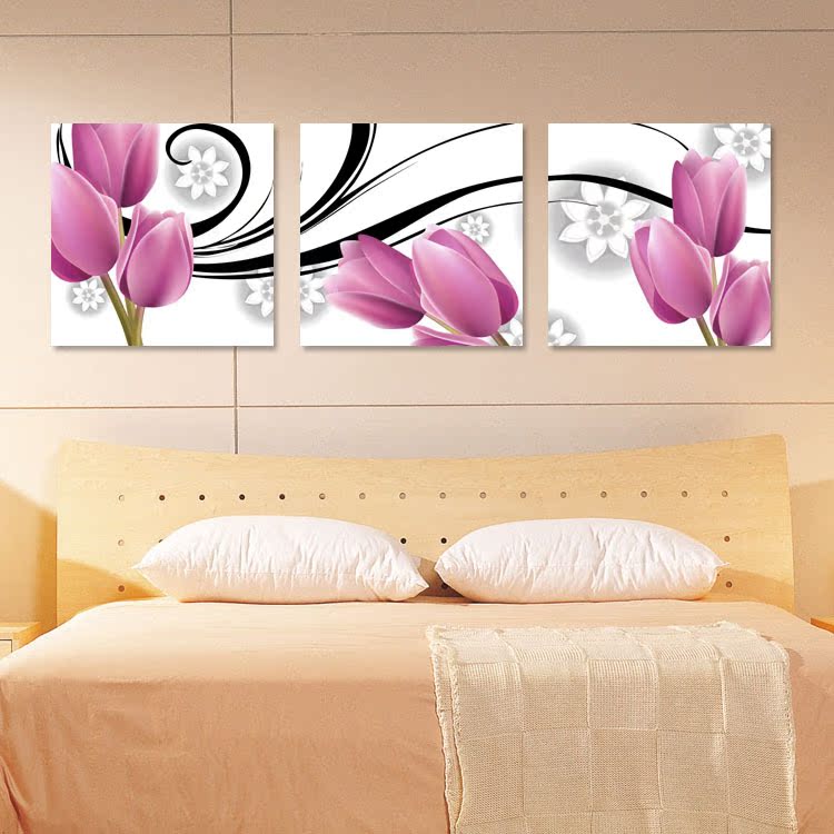 卧室壁画床头挂画无框画三联组合宾馆酒店室内装饰画温馨浪漫挂画图片