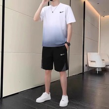 耐克顿冰丝运动套装男士夏季2025新款速干健身跑步短袖短裤两件套