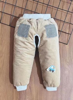 宝宝夹棉开档裤子0-1岁男童女童冬季外穿2小童加厚保暖交叉档棉裤