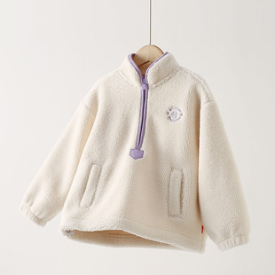 女孩34-5-6-7-8-9岁儿童秋冬摇粒绒加厚上衣拉链套头开衫卫衣外套