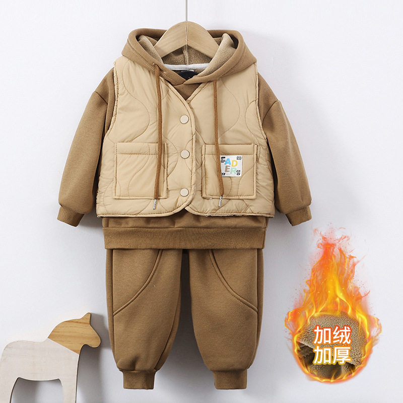 男孩1-2-3-4-5-6-7岁秋冬季儿童上衣马甲裤子三件套加绒加厚保暖
