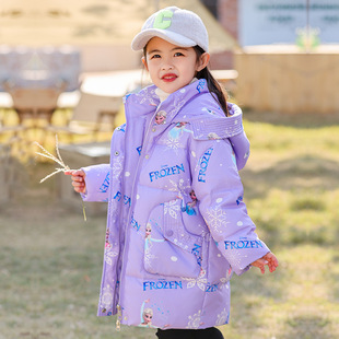 女孩12-3-4-5-6-7岁中小童加厚儿童中长款羽绒服外套女童冬季新款