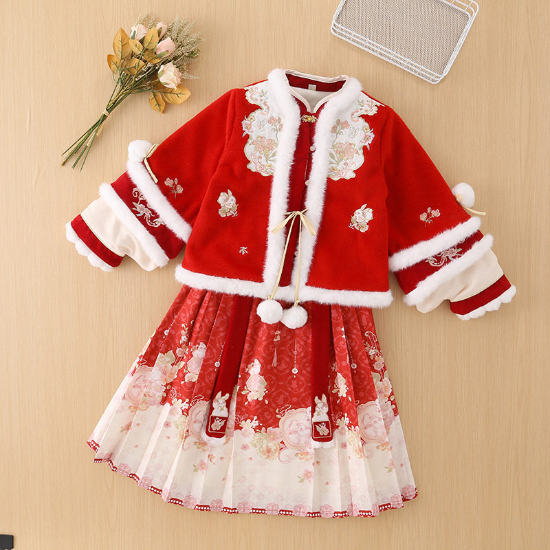 女孩3-4儿童冬5唐装6女童7-8岁宝宝唐装拜年服儿童马面裙过年衣服