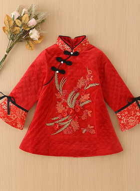 女孩1234岁7891011-12个月女童冬夹棉旗袍裙连衣裙拜年服周岁礼服