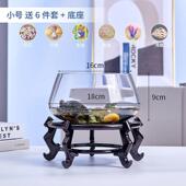 鱼缸玻璃圆形办公桌绿萝水培家用小鱼透明小型迷你桌面乌龟缸爆款