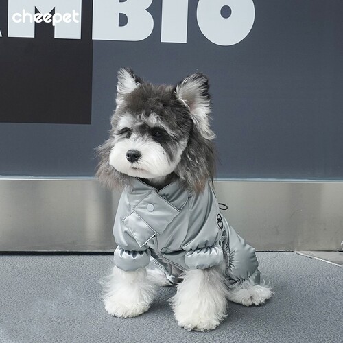 趣派新款秋冬保暖宠物衣服围脖酷炫亮面棉服防污耐脏保暖四腿棉服