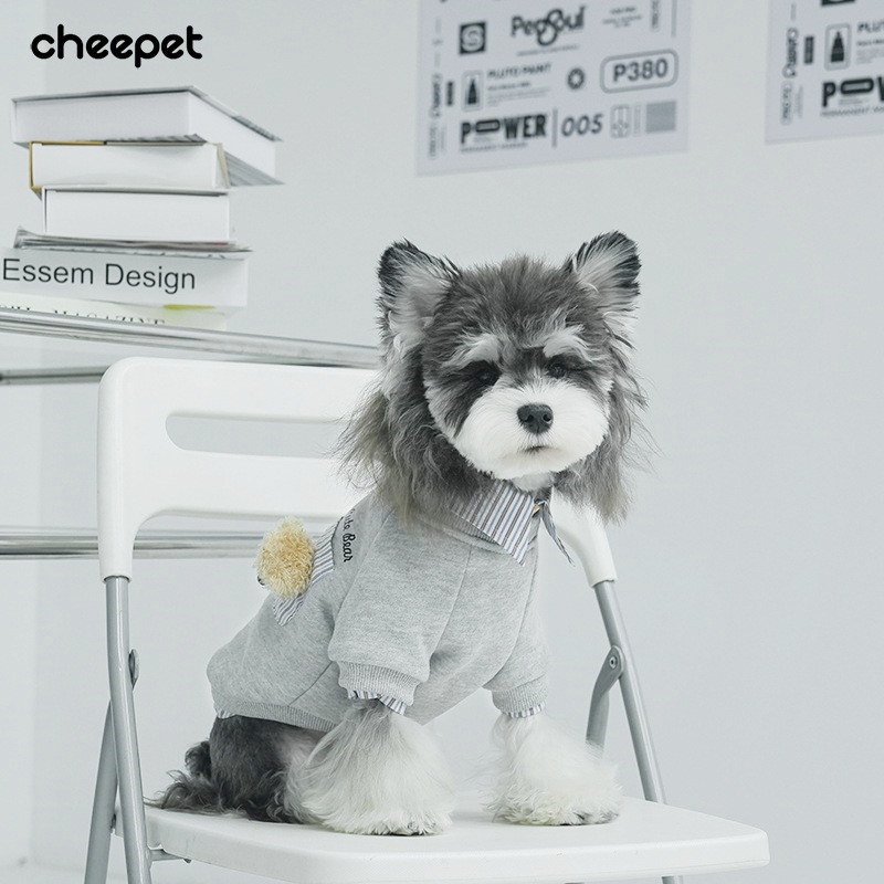 趣派新款宠物衣服秋冬保暖假两件条纹打底衫小狗狗立体小熊头衣服