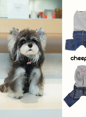 cheepet趣派宠物秋冬经典牛仔四腿无袖打底衫泰迪比熊雪纳瑞衣服