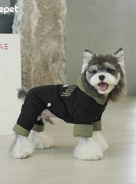 秋冬新款加厚保暖美式拼接四腿棉服贵宾比熊雪纳瑞马尔济斯狗衣服