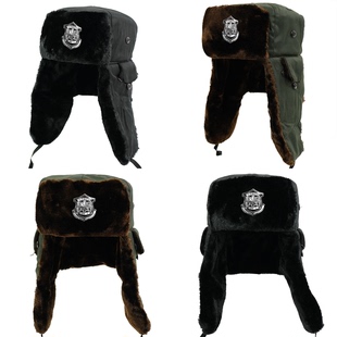 超厚保安徽章款加绒245g保暖东北大帽中老年护耳帽子高克重雷锋帽