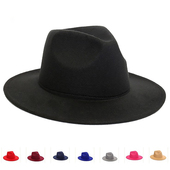 光板毛呢多色气质遮阳防晒帽英伦风优雅纯色礼帽彩色平檐爵士礼帽