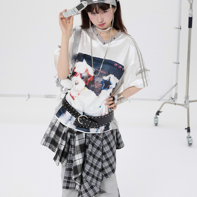 OOURSLAB亮面球衣拼接网眼T恤