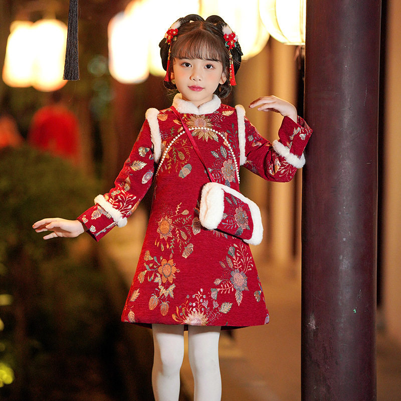 拜年服女童冬季夹棉加厚旗袍20连衣裙