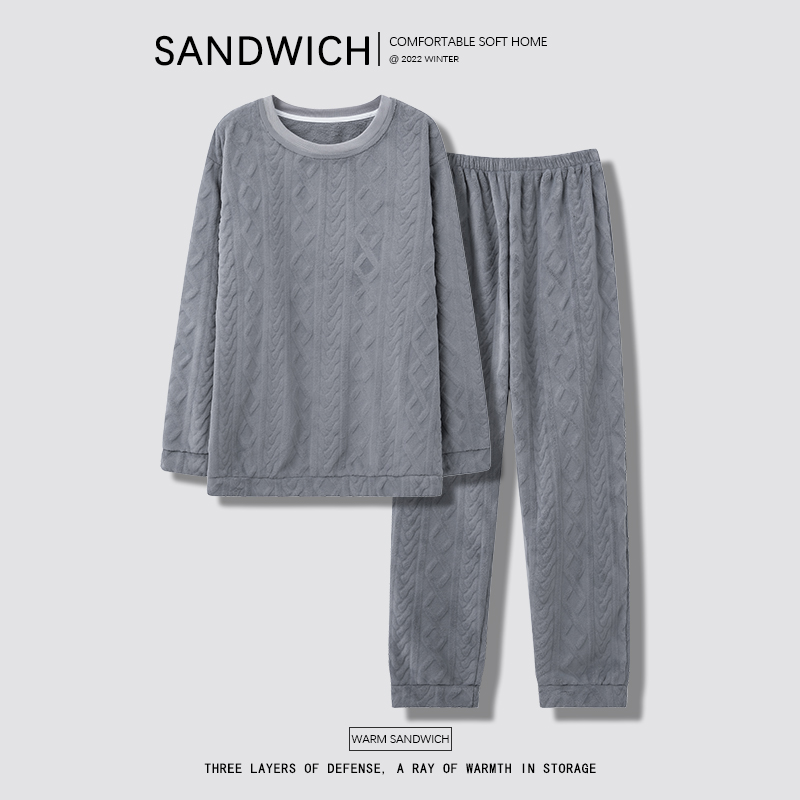 中年男士睡衣珊瑚绒冬季加厚保暖