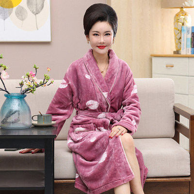 睡袍女士珊瑚绒秋冬加厚妈妈睡衣