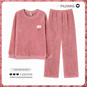 妈妈睡衣冬季款珊瑚绒加厚套头中年人妇女士法兰绒胖MM秋冬家居服