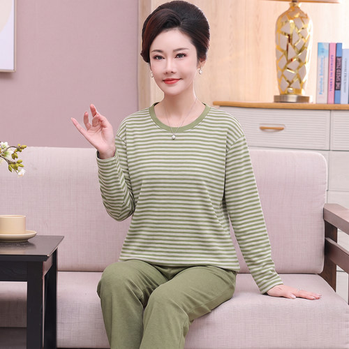中老年妈妈德绒睡衣秋冬季套头女