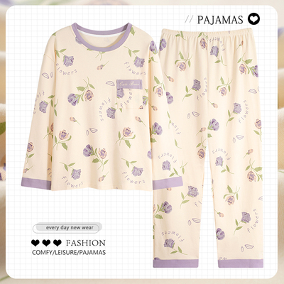 中年妈妈睡衣春秋季纯棉套头休闲