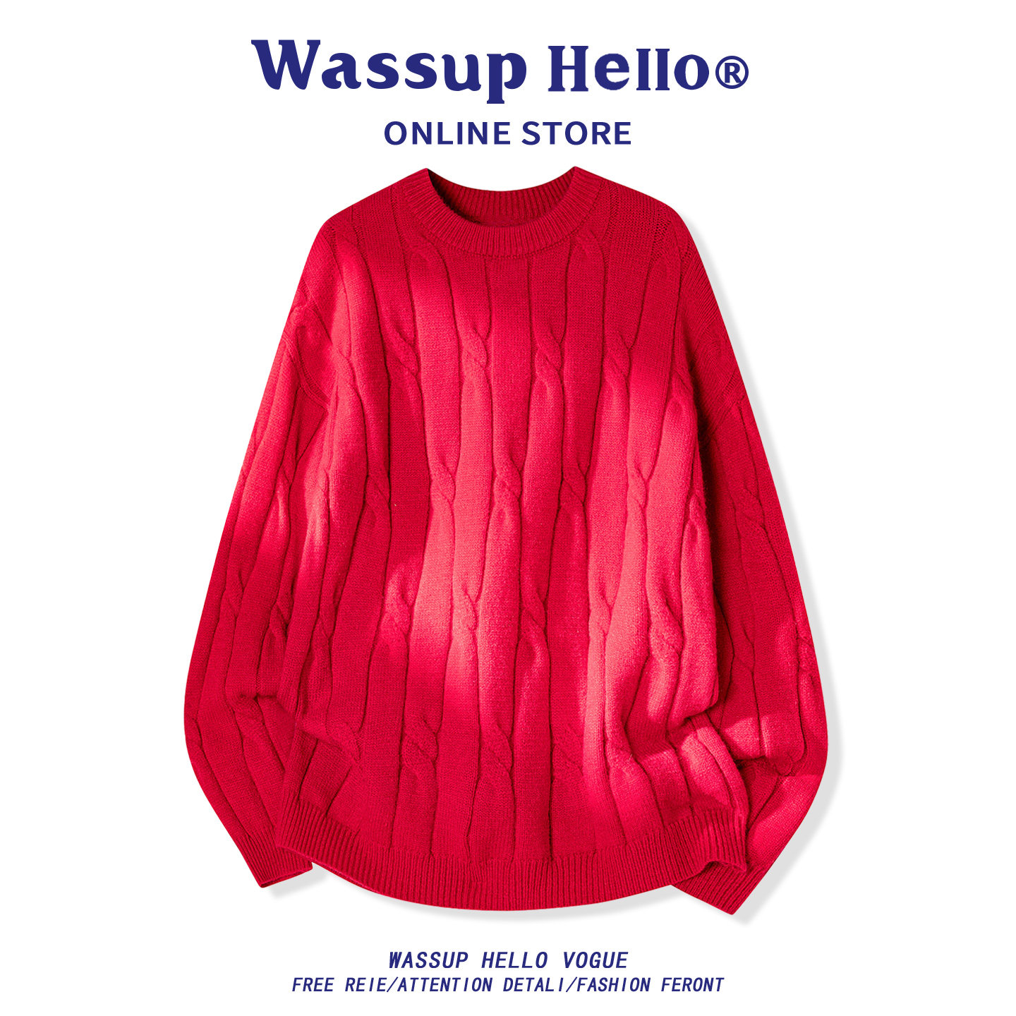 NASA秋冬本命年红麻花毛衣男女