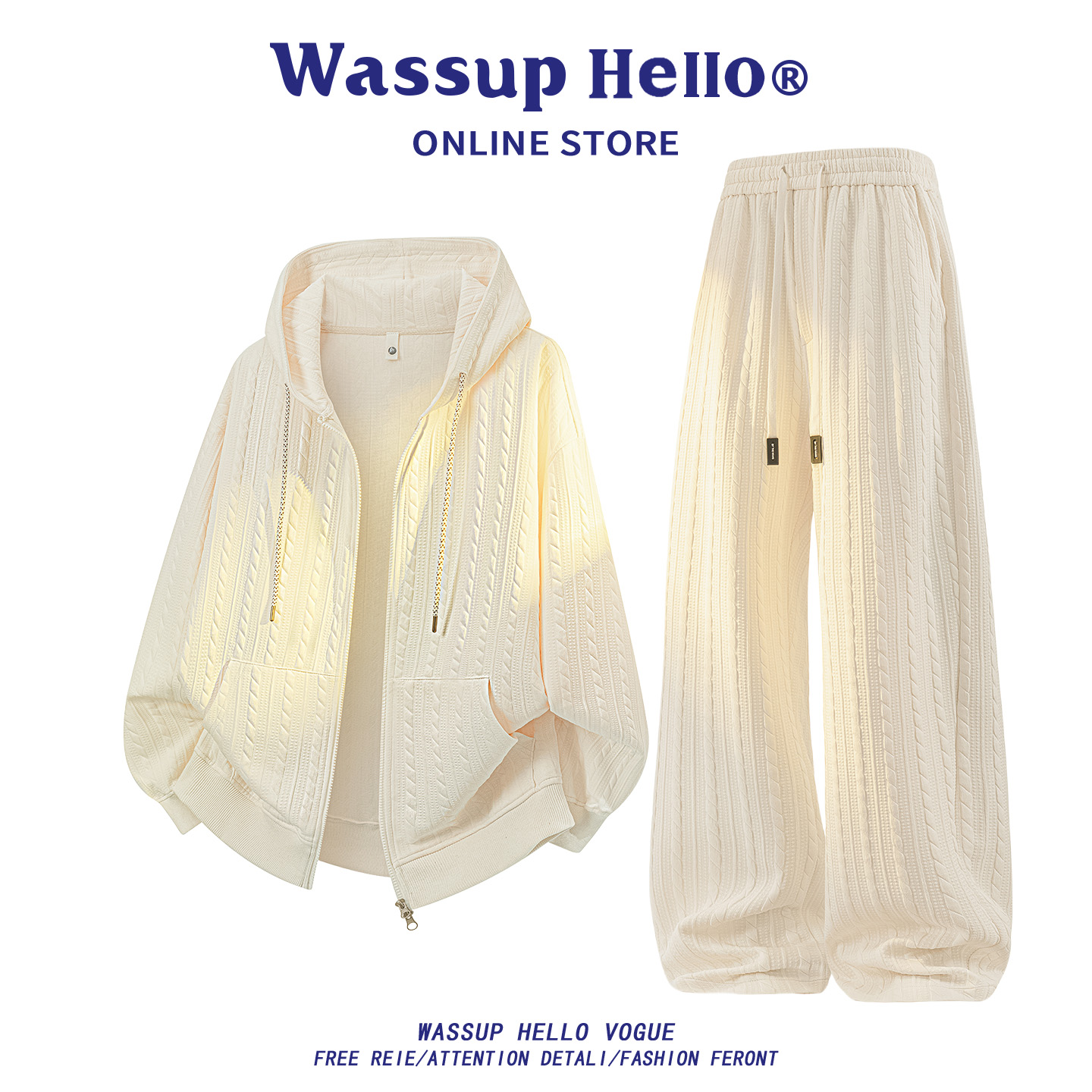 美式连帽提花休闲运动套装男款秋